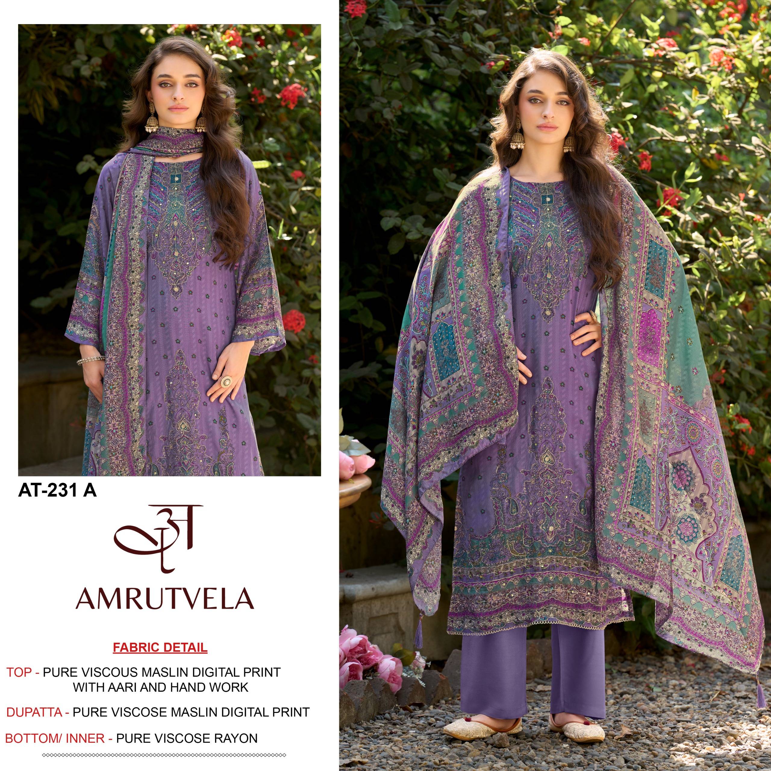 AT231 by AMRUTVELA AT-231A to AT-231D Series Indian Traditional casual wear Pakistani Pure viscous dresses At Wholesale Price